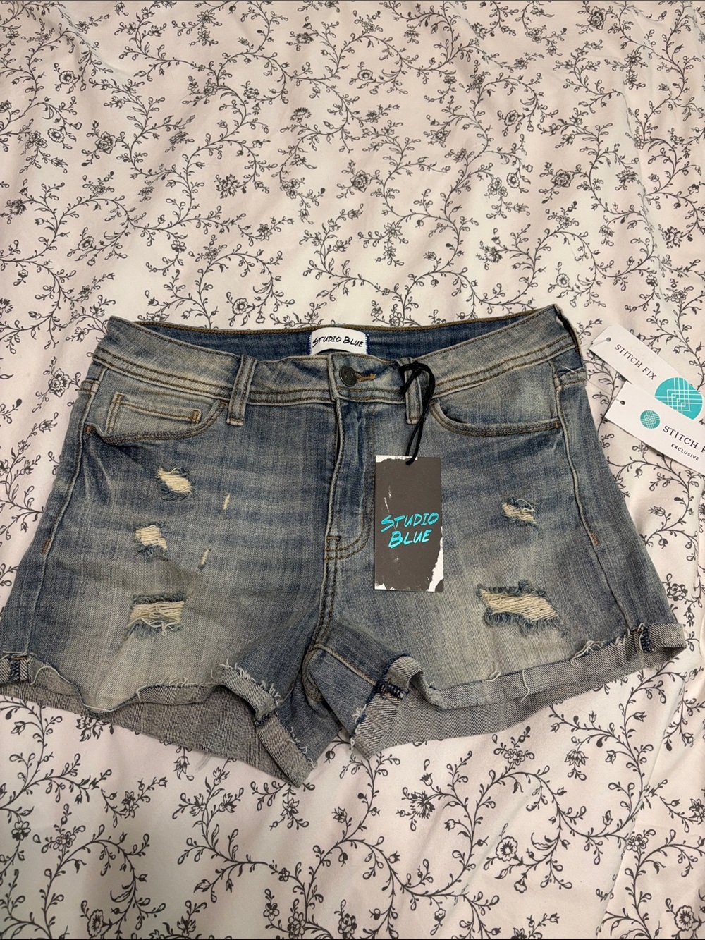Studio Blue Light Blue Distressed Denim Jean Shorts for Women